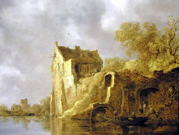 Jan van  Goyen River landscape with a ruin Norge oil painting art